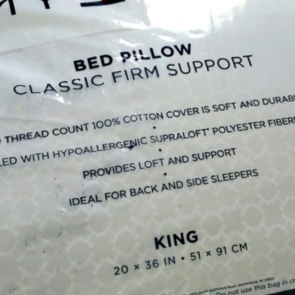 New Tommy Hilfiger White Bed Pillow -Classic Firm Support. King Size.